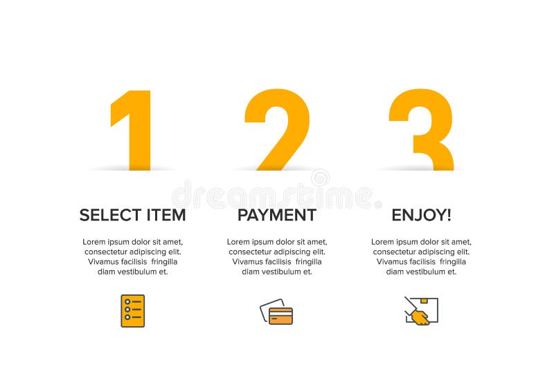 Concept of shopping process with 3 successive steps. Three colorful graphic elements. Timeline design for brochure
