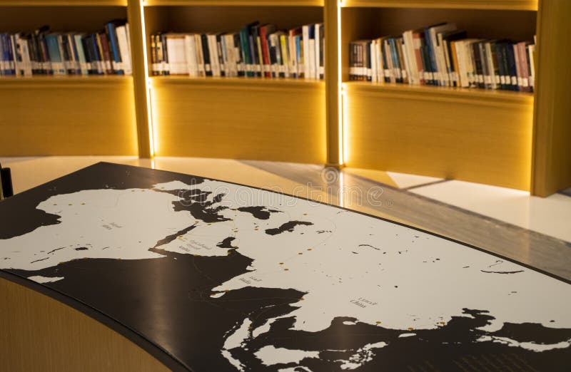 Concept shot of the shelves in the library. Education stock image