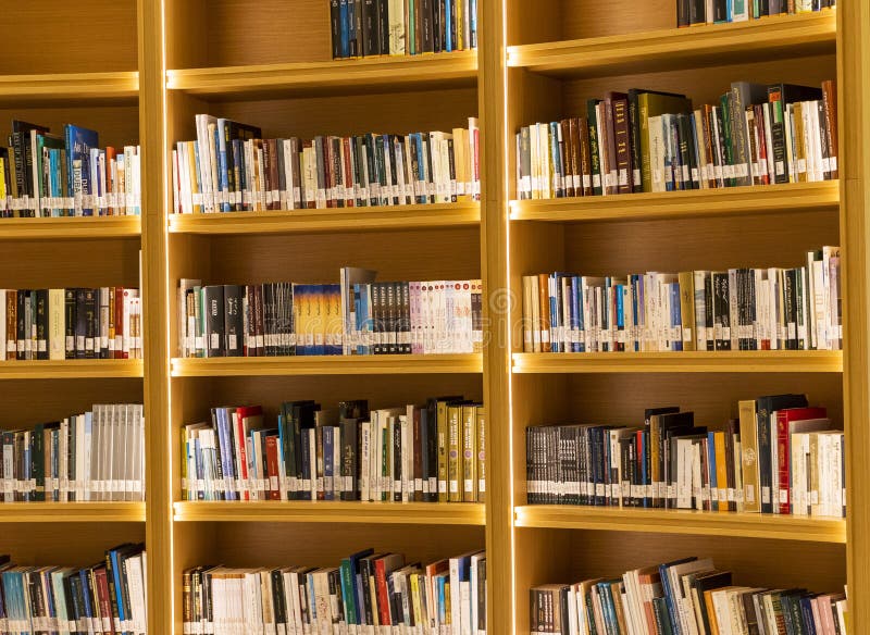 Concept shot of the shelves in the library. Education stock images