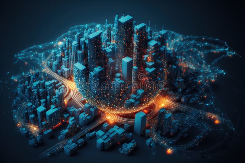 Concept of a Smart City and Communication Network Stock Illustration