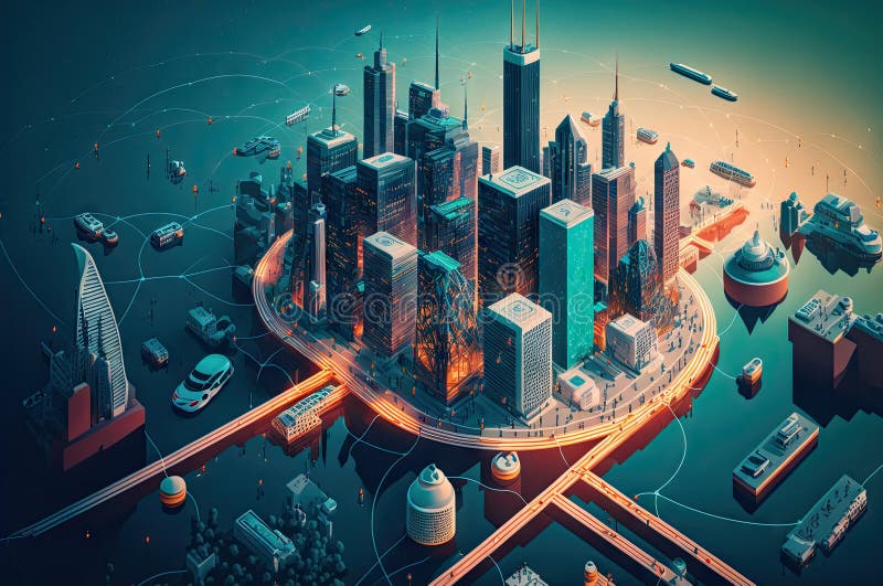 Concept Of A Smart City And Communication Network Stock Illustration Concept Of A Smart City And Communication Network Stock Illustration