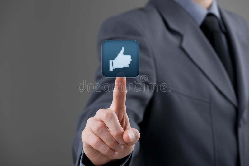 Social media concept. Businessman click on the like button. Social media concept. Businessman click on the like button.