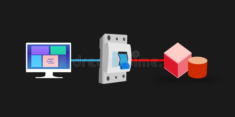 Concept of software circuit break microservice architectural design pattern stock illustration