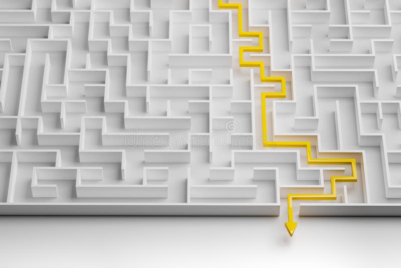 Concept - Solving a Complex Problem. White Maze with Yellow Solution ...