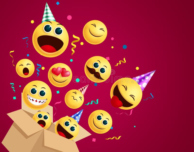 Concept Souriant De Vecteur De Surprise D Anniversaire D Emoji Smiley D Emoji Dans La Zone Surprise De Fete D Anniversaire Avec L Illustration De Vecteur Illustration Du Cadre Reception
