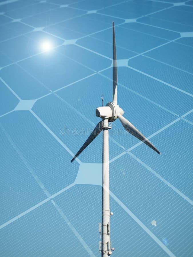 Sustainable energy concept with wind turbine and photovoltaic panel. Sustainable energy concept with wind turbine and photovoltaic panel