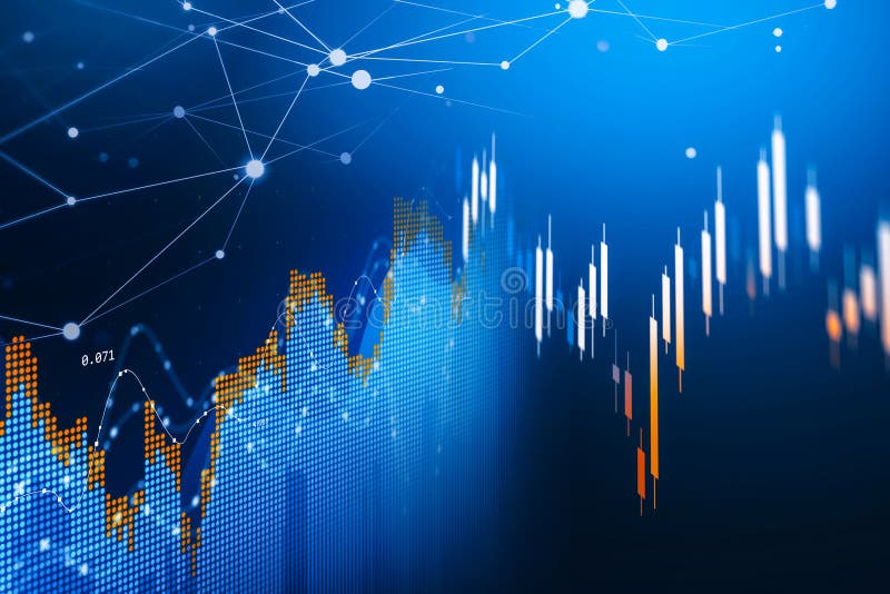 Concept of Stock Market and Fintech Data Research. Blue and Violet ...