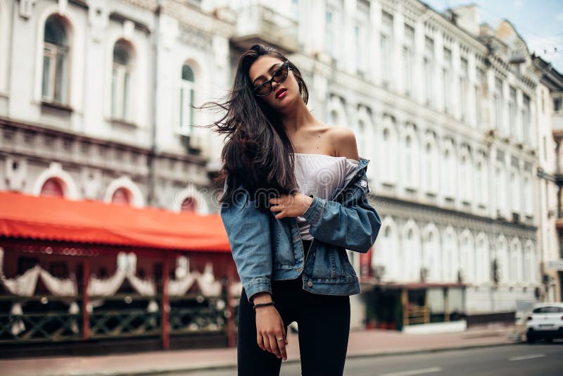 Fashion Street Outfit.beautiful Girl in Fashion Clothes and