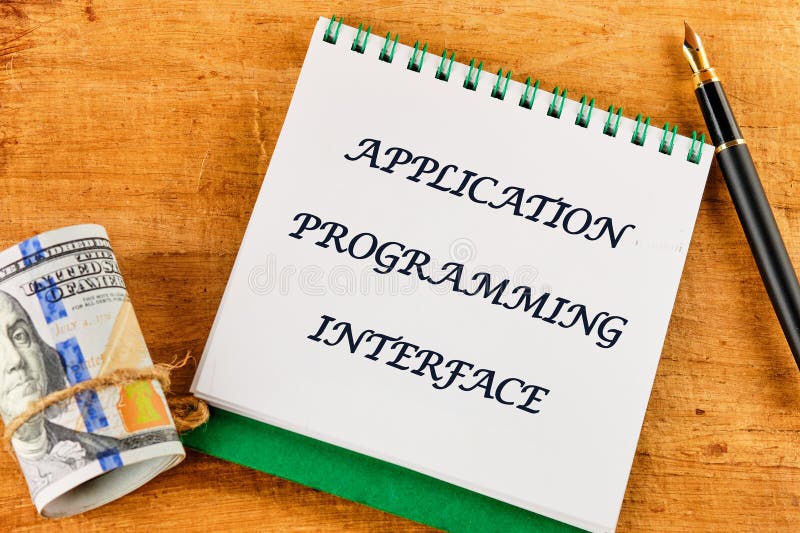 The concept of technology and development. Phrase, words, text APPLICATION PROGRAMMING INTERFACE close-up royalty free stock photo