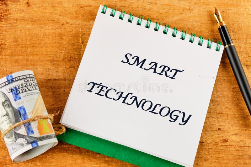 The concept of technology and development. Phrase, words, text SMART TECHNOLOGY close-up stock photography