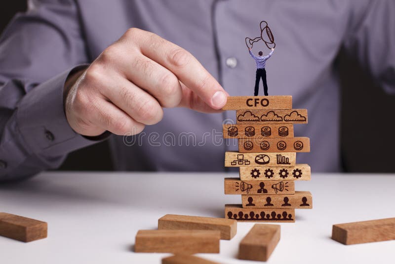 The concept of technology, the Internet and the network. Businessman shows a working model of business: CFO royalty free stock photos