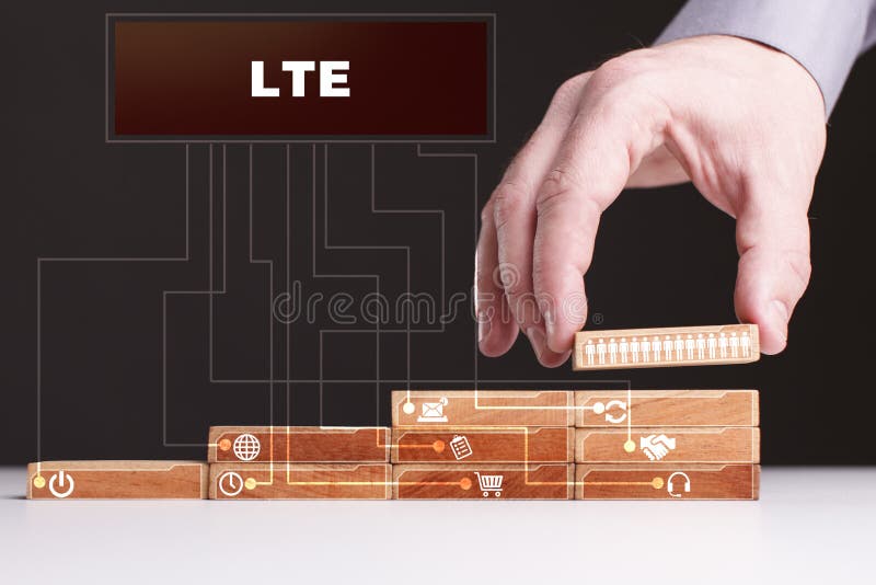 The concept of technology, the Internet and the network. Businessman shows a working model of business: LTE stock photos