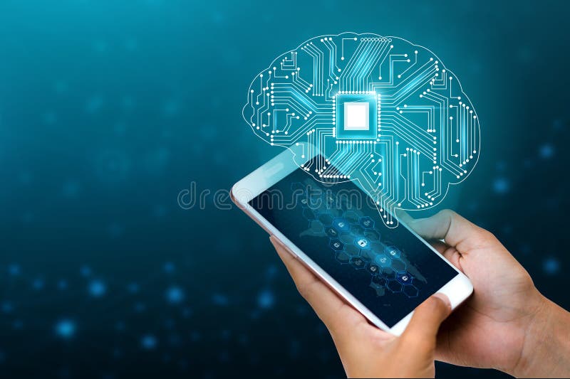 Concept of thinking. background with brain CPU Mind series technology symbols subject of computer science, artificial stock photo