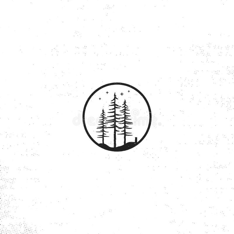 Concept tiré par la main d'insigne de forêt Illustration texturisée de vecteur de pins avec des étoiles D'isolement sur le fond b illustration de vecteur Concept tiré par la main d'insigne de forêt Illustration texturisée de vecteur de pins avec des étoiles D'isolement sur le fond b illustration de vecteur
