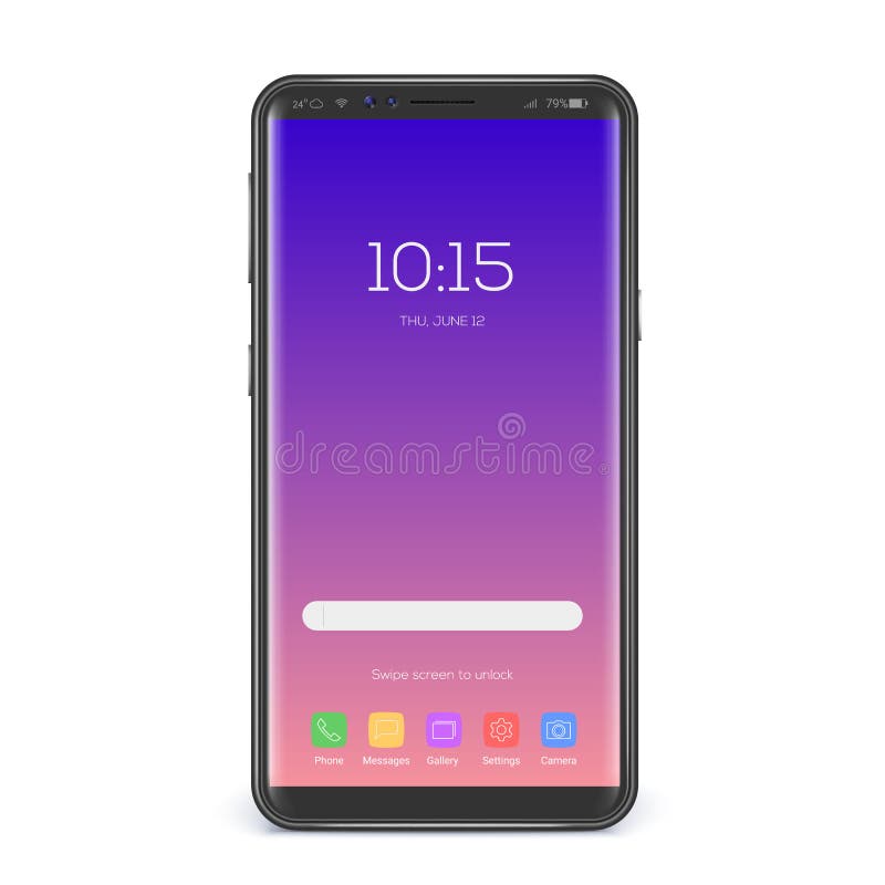 Concept of touch screen smartphone. Element of interface, screen icons and button on trendy gradient. Mobile phone vector illustration Concept of touch screen smartphone. Element of interface, screen icons and button on trendy gradient. Mobile phone vector illustration