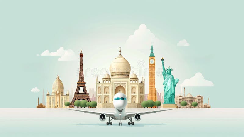 Concept of Travel with Famous Attractions Stock Illustration ...