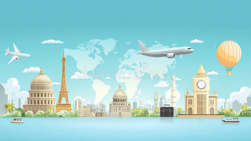 Concept of Travel with Famous Attractions Stock Illustration ...