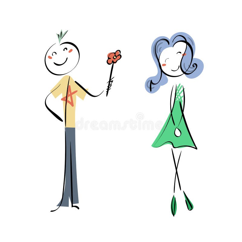 Concept van de krabbel het stickman illustratie Neformalliefde, punk-jongen en cyber-meisje royalty-vrije illustratie Concept van de krabbel het stickman illustratie Neformalliefde, punk-jongen en cyber-meisje royalty-vrije illustratie