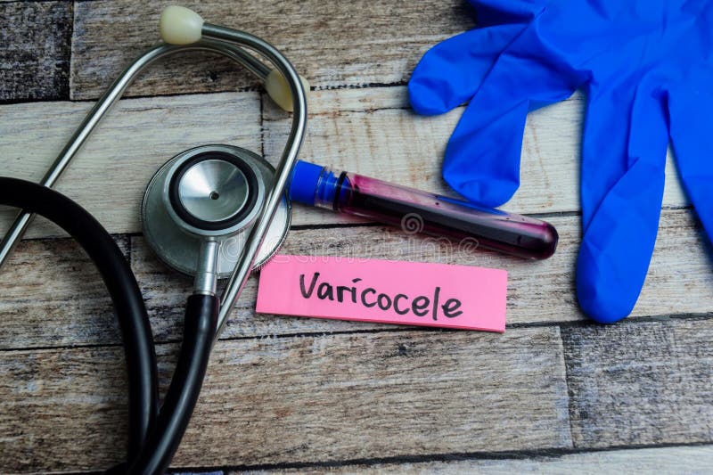 Concept of Varicocele write on sticky notes isolated on Wooden Table