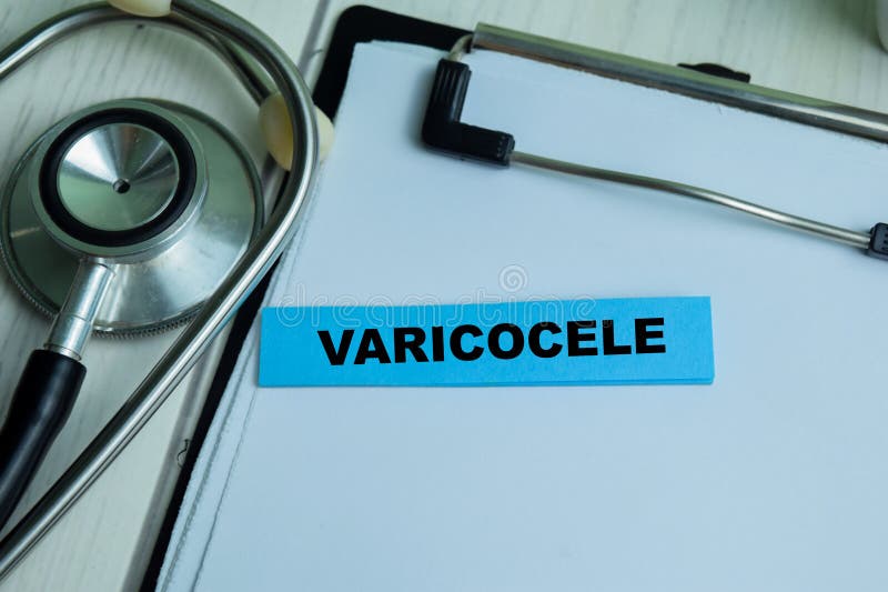 Concept of Varicocele write on sticky notes with stethoscope isolated on Wooden Table