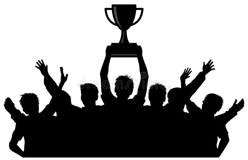 Champion Trophy Winners Celebrating Silhouette Stock Vector