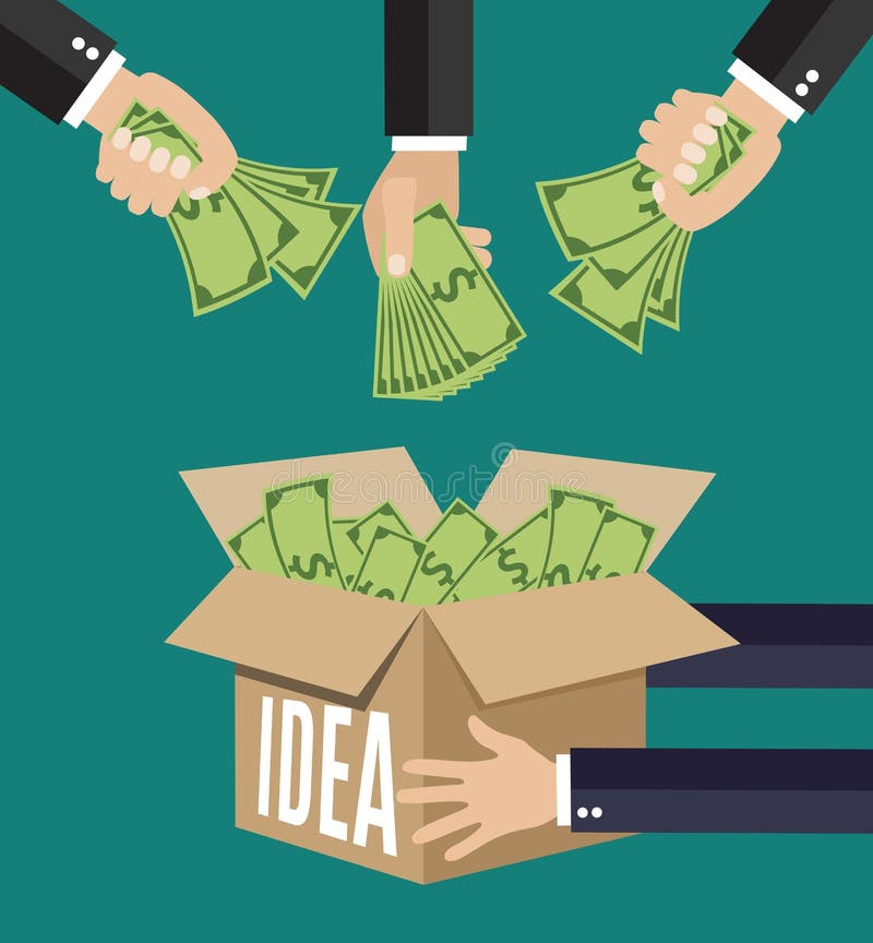 Crowdfunding, concept voor het financieren van een project door middel van het ophalen van geldelijke bijdragen van een groep mens royalty-vrije illustratie