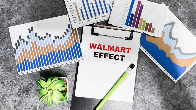 Concept of Walmart Effect write on paperwork isolated on Wooden Table royalty free stock photos