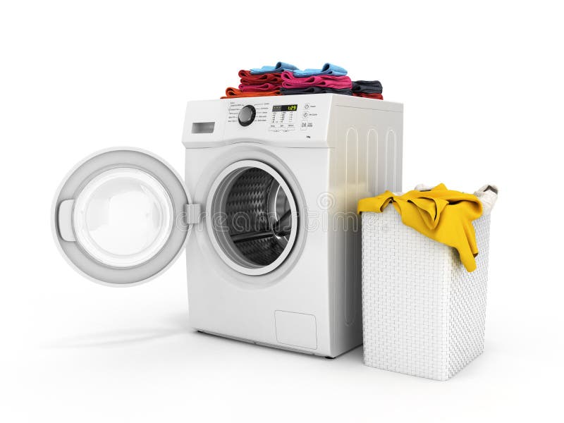 Concept of Washing Clothes Washing Machine with Colored Towels and ...