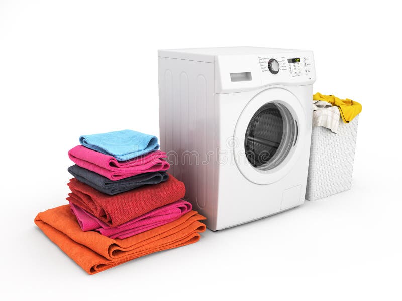 Concept of Washing Clothes Washing Machine with Colored Towels and ...