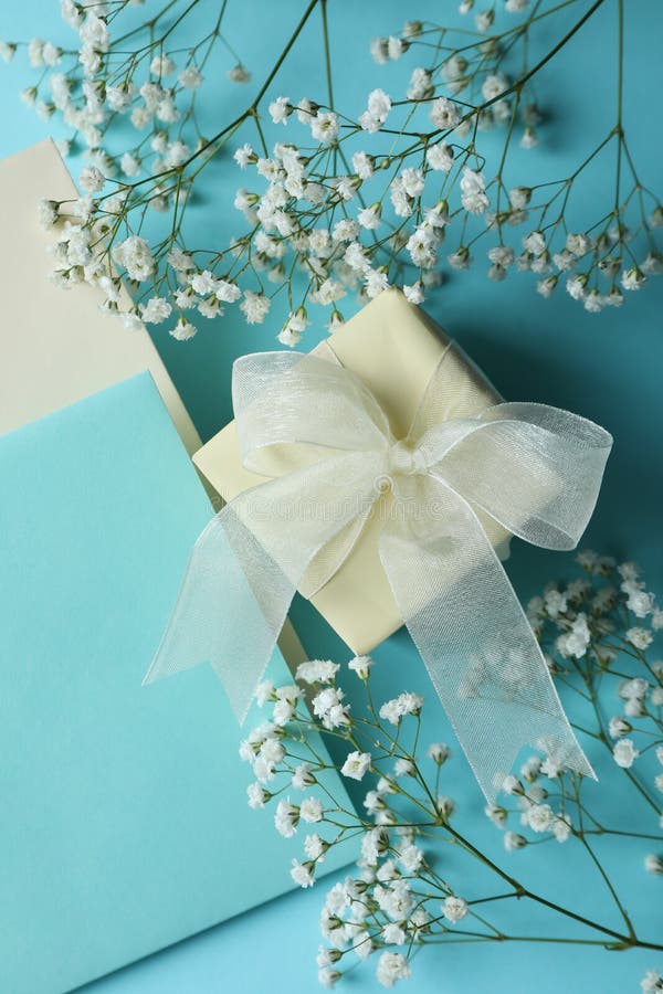 Concept of Wedding Invitation on Blue Background Stock Image - Image of ...