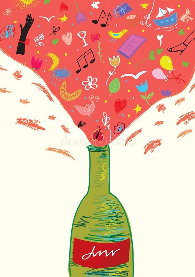 Concept wine bottle - fun and joy for girls stock illustration