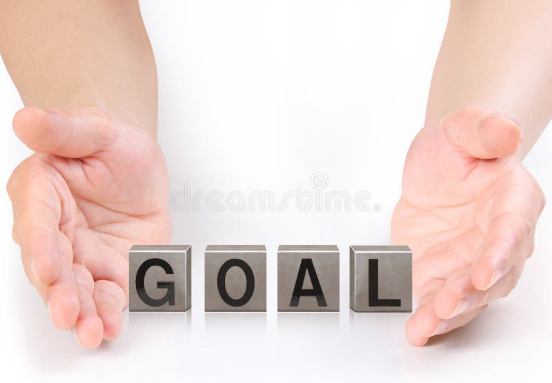 Concept word forming a metal box in open hand stock photography