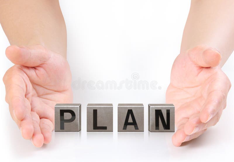 Concept word forming a metal box in open hand royalty free stock image