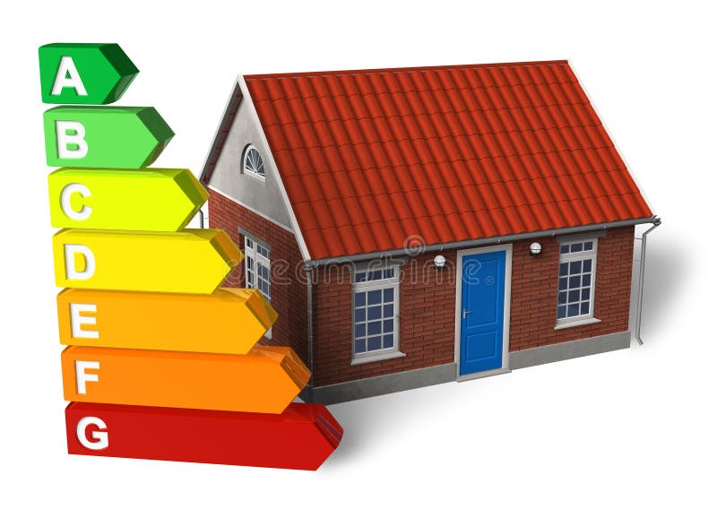 Energy efficiency chart and house isolated over white background. Energy efficiency chart and house isolated over white background