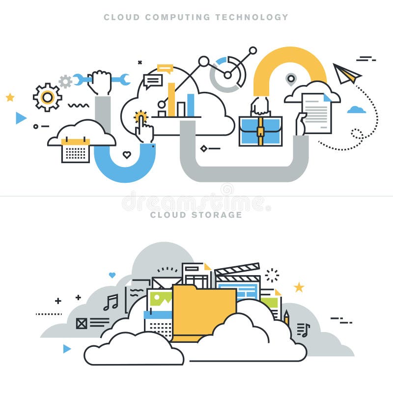 Concepte de ilustrare a vectorului de design cu linie plată pentru cloud computing vector illustration