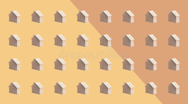 Concepte de tip vilă sau oraș cu grup de cămine de lemn măsluit pe suport de culoare pastel, panoramic orizontal pentru banner royalty free illustration