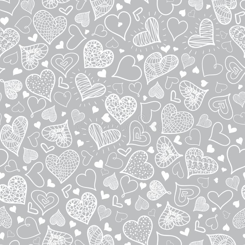 Conception argentée de Grey Doodle Hearts Seamless Pattern de vecteur parfaite pour des cartes de jour de Valentine s, tissu, scr