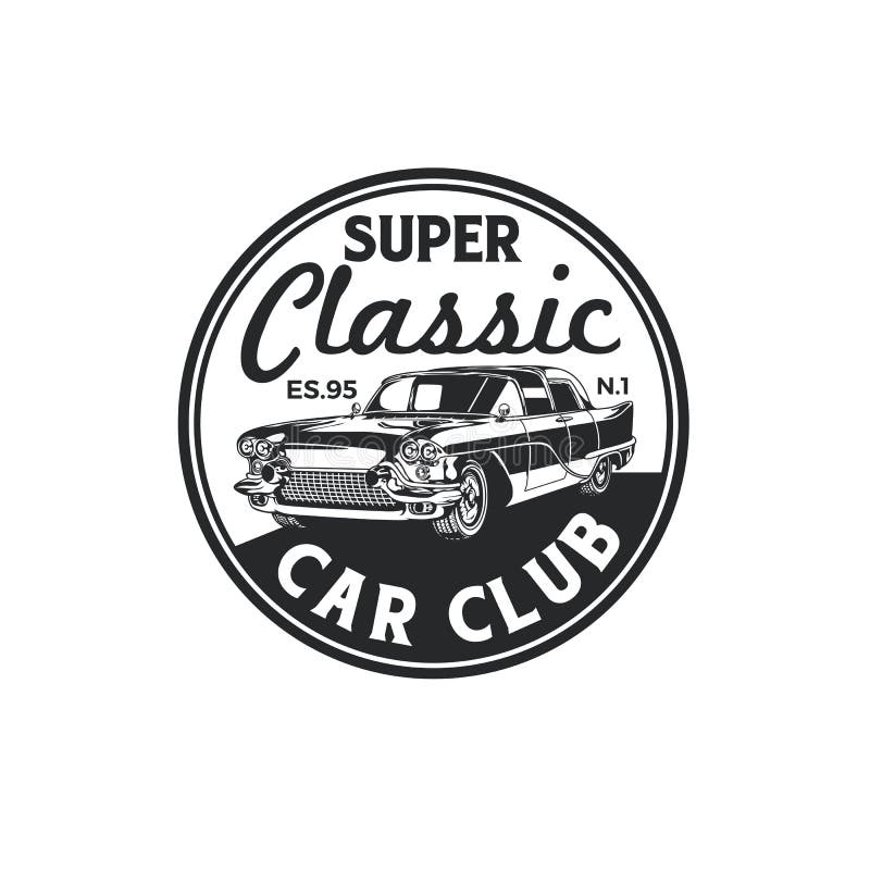 Conception classique d'insigne de logo de club de voiture de cru Vieux rétro calibre de vecteur de label de la communauté de styl illustration stock Conception classique d'insigne de logo de club de voiture de cru Vieux rétro calibre de vecteur de label de la communauté de styl illustration stock