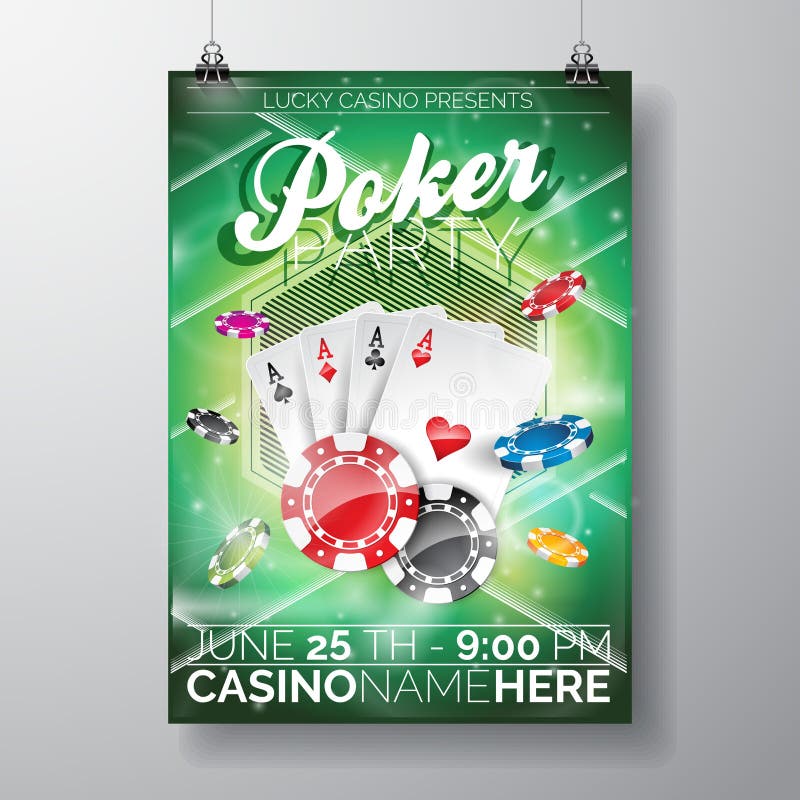 Vector Party Flyer design on a Casino theme with chips and game cards on green background. Eps 10 illustration. Vector Party Flyer design on a Casino theme with chips and game cards on green background. Eps 10 illustration.