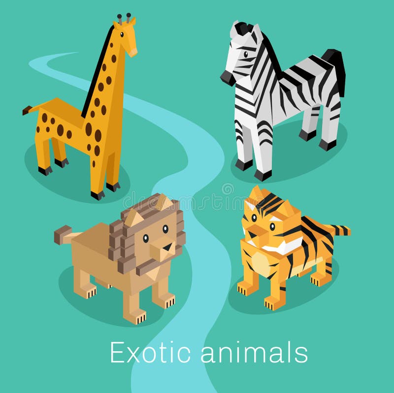 Conception 3d isométrique réglée d'animal exotique illustration libre de droits Conception 3d isométrique réglée d'animal exotique illustration libre de droits