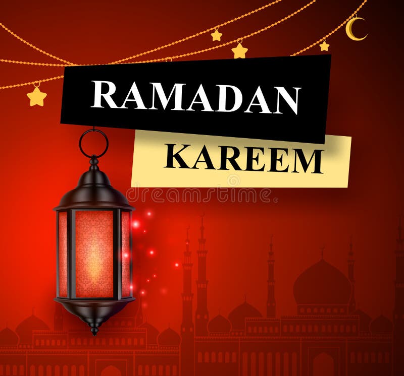 Conception de bannière de vecteur de salutation de kareem de Ramadan avec la lanterne accrochante illustration libre de droits