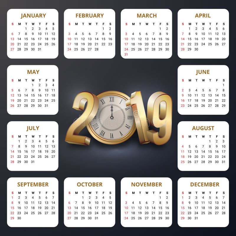 Conception de calendrier pour 2019 illustration stock