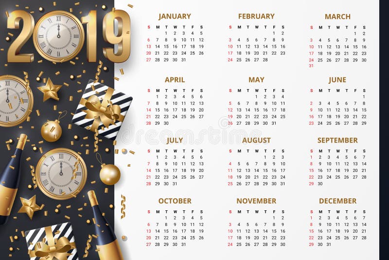 Conception de calendrier pour 2019 illustration libre de droits