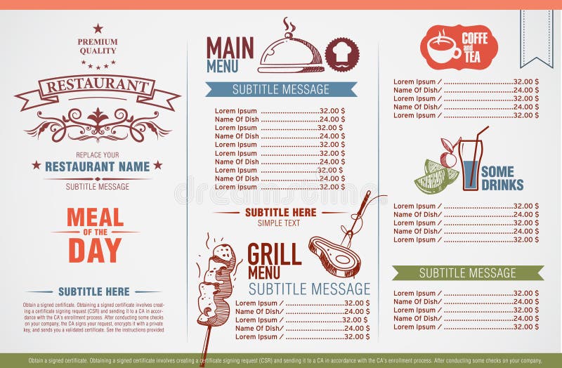Conception de carte de restaurant illustration libre de droits Conception de carte de restaurant illustration libre de droits
