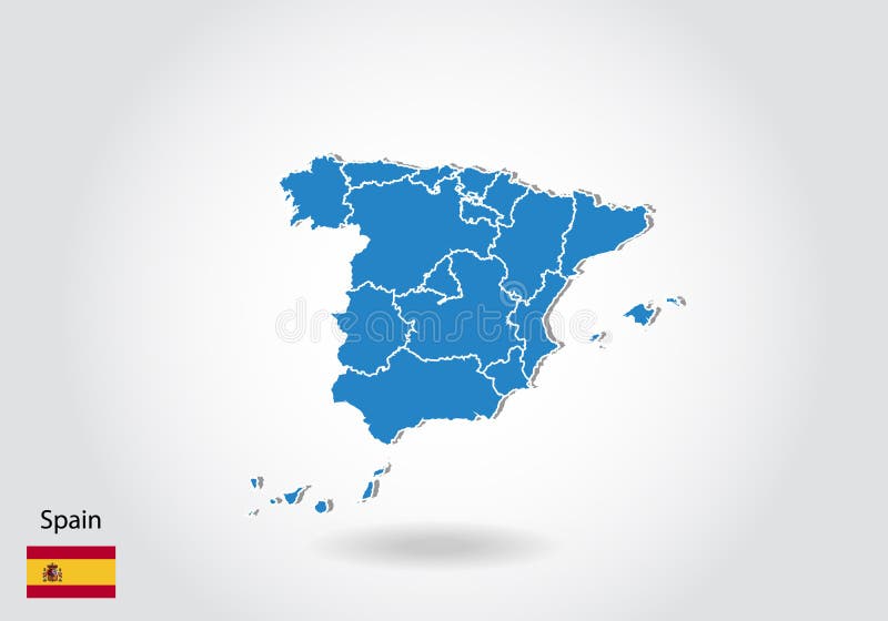 Conception De Carte De L Espagne Avec Le Style 3d Carte Bleue De L Espagne Et Drapeau National Carte Simple De Vecteur Avec La De Illustration De Vecteur Illustration Du Cadre Graphisme