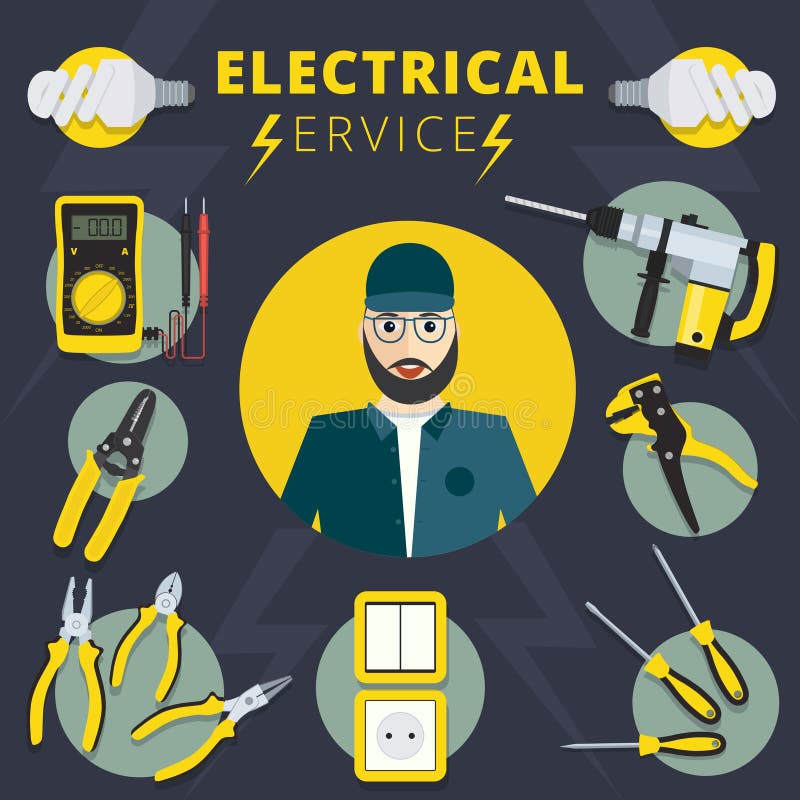 Électricien Professionnel Avec Des Outils De L'électricité Illustration de  Vecteur - Illustration du affaires, masculin: 64827220