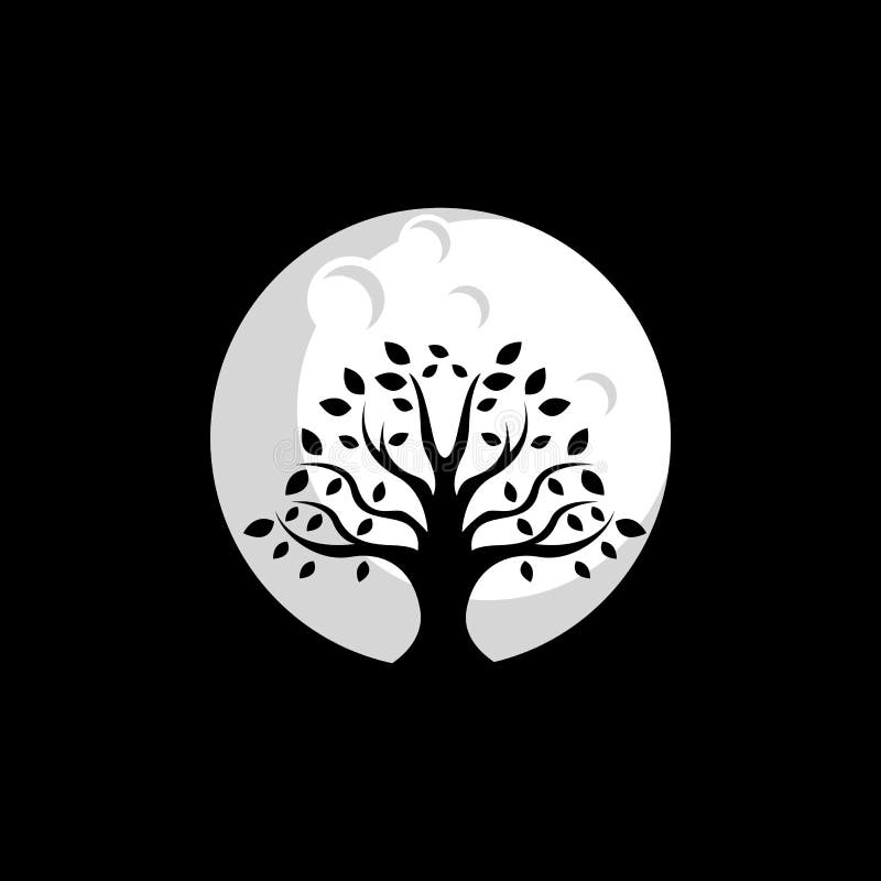 Conception de logo de lune d'arbre, vecteur, illustration prête à employer illustration stock Conception de logo de lune d'arbre, vecteur, illustration prête à employer illustration stock