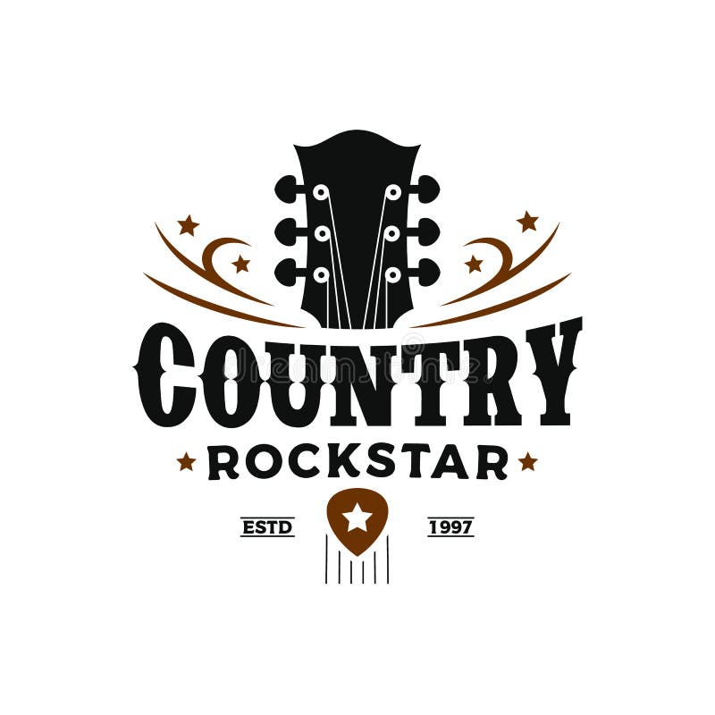 Conception de logo de musique country rétro vintage cru rétro de guitare classique
