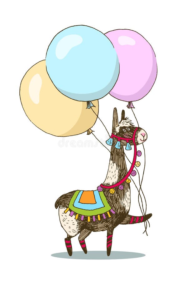 Conception De Vecteur De Carte De Voeux Lama Gai Avec Trois Ballons Calibre D Invitation De Joyeux Anniversaire Avec L Animal Dro Illustration De Vecteur Illustration Du Lama Avec