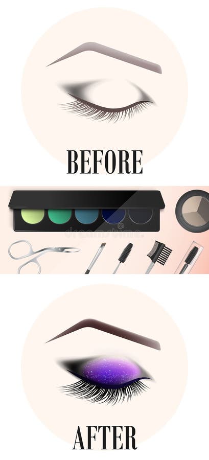 Conception des sourcils et du maquillage L'oeil femelle fermé avant et après un maquillage illustration de vecteur Conception des sourcils et du maquillage L'oeil femelle fermé avant et après un maquillage illustration de vecteur